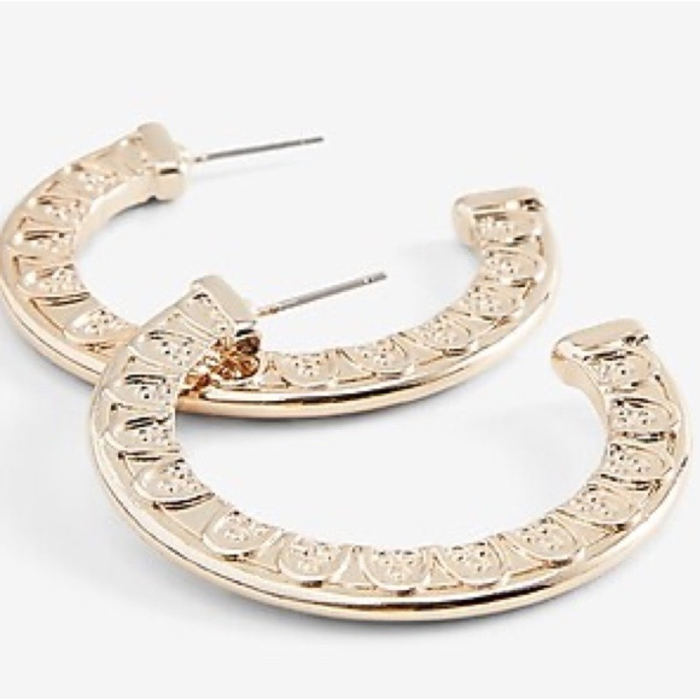 Express Textured Gold Tone 1.5" Post back Lightweight Hoops NWT